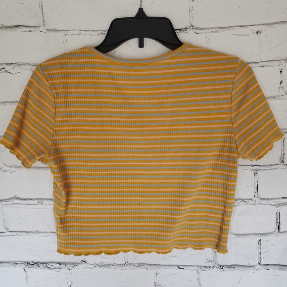 SHEIN Yellow Striped Daisy Embroidered Cropped Tshirt Size Medium - Picture 7 of 11